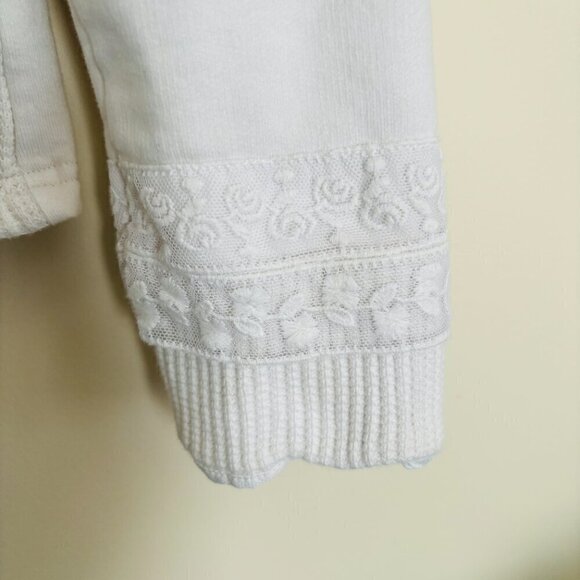 VTG Crisca Button Front White Trucker Jacket Flower Design Lace Trim  M - Picture 7 of 16
